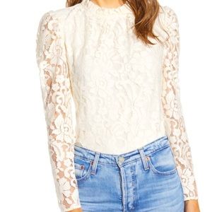 Rachel Parcell Ruffle Neck Lace Top XXS